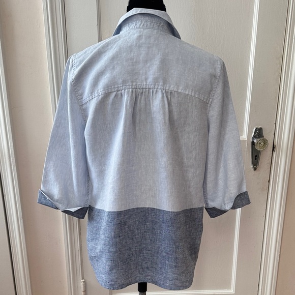 Chico's Two-Tone Linen Blue Button Down Shirt Size 0 (small) - Picture 7 of 15
